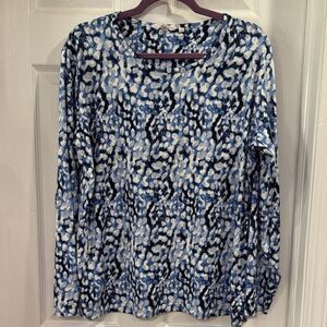 Isle Loungewear Top Abstract Blue and White Long Sleeve Top